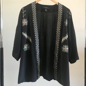 Embroidered Black Kimono